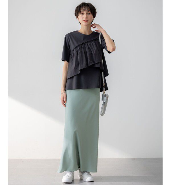 23区「【汗じみ防止/洗える】ランダムフリルジャージー ドッキング カットソー」|Tシャツ・カットソー|