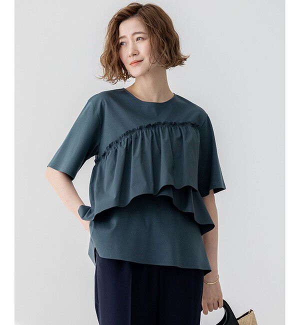 23区「【汗じみ防止/洗える】ランダムフリルジャージー ドッキング カットソー」|Tシャツ・カットソー|ﾀﾞｰｸｸﾞ