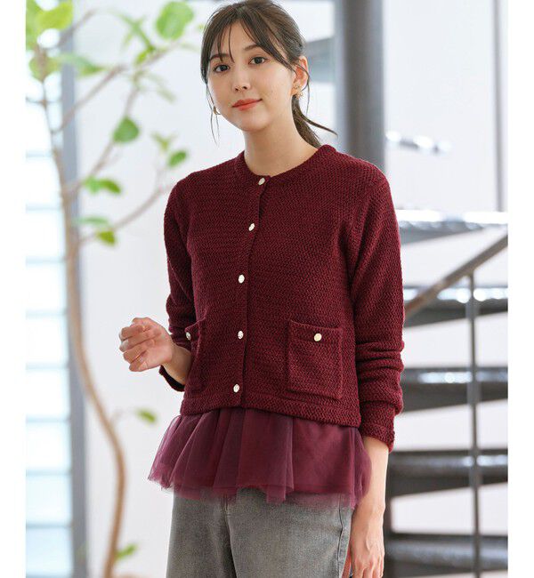 any SiS「【2SET】チュールインナー ツイン」|カーディガン|ボルドー