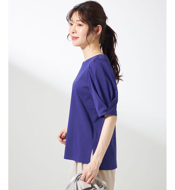 ANY SIS「【撥水・汗ジミ防止・UVケア・洗える】スーピマスムース 袖タック Tシャツ」|Tシャツ・カットソー|