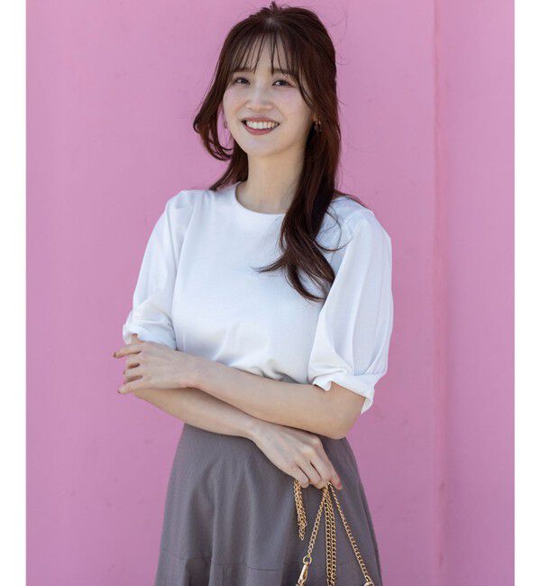 ANY SIS「【撥水・汗ジミ防止・UVケア・洗える】スーピマスムース 袖タック Tシャツ」|Tシャツ・カットソー|オフ