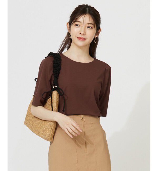 ANY SIS「【接触冷感・UVカット・洗える】ハイストレッチスムースタックスリーブ カットソー」|Tシャツ・カットソー|ブラウン