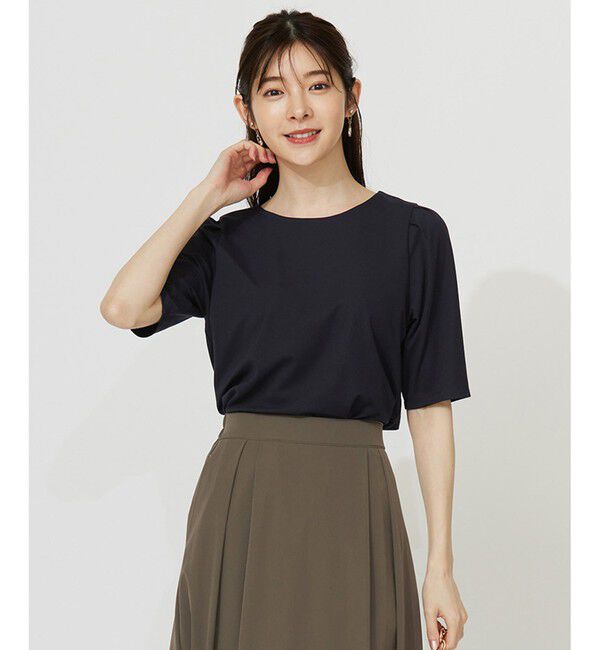 ANY SIS「【接触冷感・UVカット・洗える】ハイストレッチスムースタックスリーブ カットソー」|Tシャツ・カットソー|ネイビー