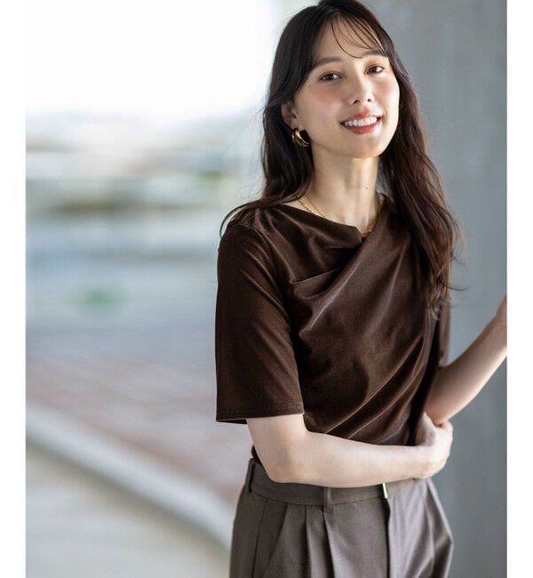 any SiS「【洗える】シアーベロアドレープ Tシャツ」|Tシャツ・カットソー|ブラウン
