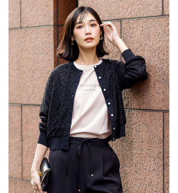ANY SIS「レーシー ニット ブルゾン」|カーディガン|ブラック