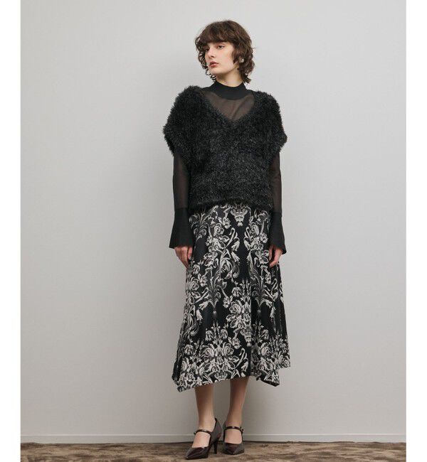 GRACE CONTINENTAL「ラメフェザーベスト」|ベスト・ジレ|ブラック