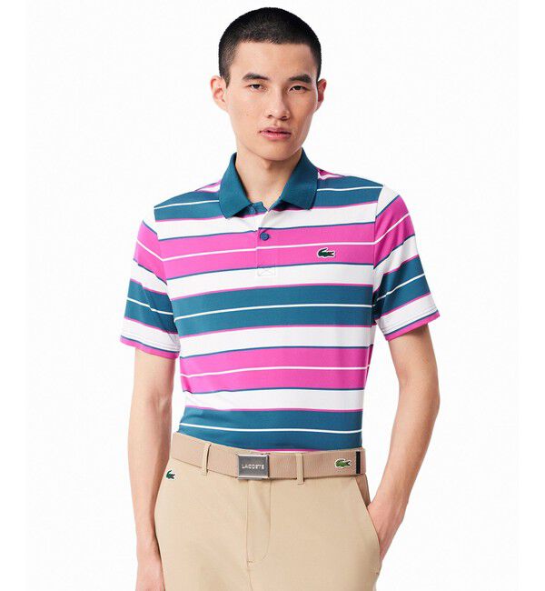 LACOSTE「UVカット UPF50+ マルチカラーボーダーウルトラドライポロシャツ」|ポロシャツ|
