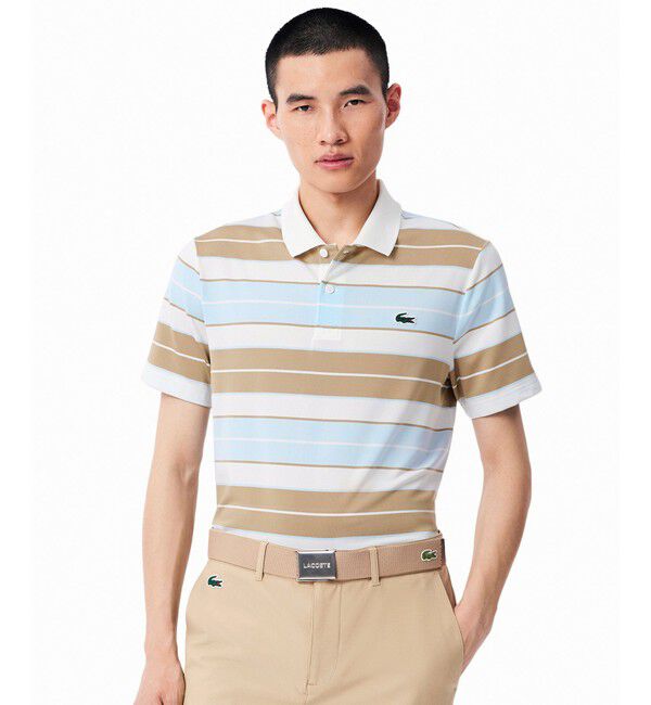 LACOSTE「UVカット UPF50+ マルチカラーボーダーウルトラドライポロシャツ」|ポロシャツ|