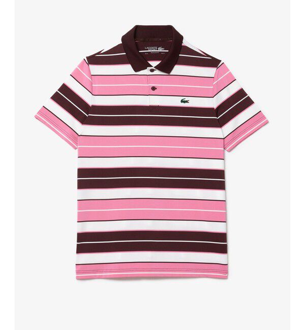 LACOSTE「UVカット UPF50+ マルチカラーボーダーウルトラドライポロシャツ」|ポロシャツ|ピンク