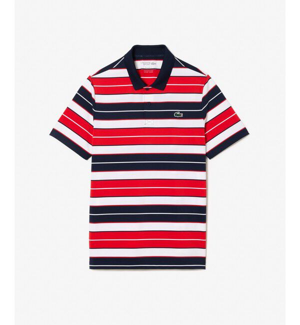 LACOSTE「UVカット UPF50+ マルチカラーボーダーウルトラドライポロシャツ」|ポロシャツ|レッド