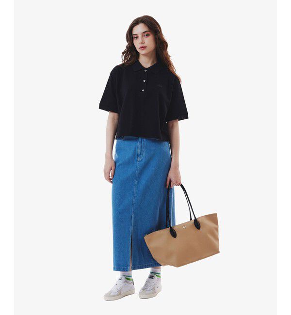 LACOSTE「ヘビーウェイト鹿の子 ワイド クロップド丈 半袖ポロシャツ」|ポロシャツ|