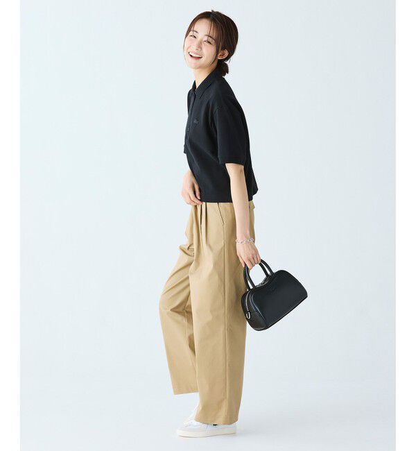 LACOSTE「ヘビーウェイト鹿の子 ワイド クロップド丈 半袖ポロシャツ」|ポロシャツ|