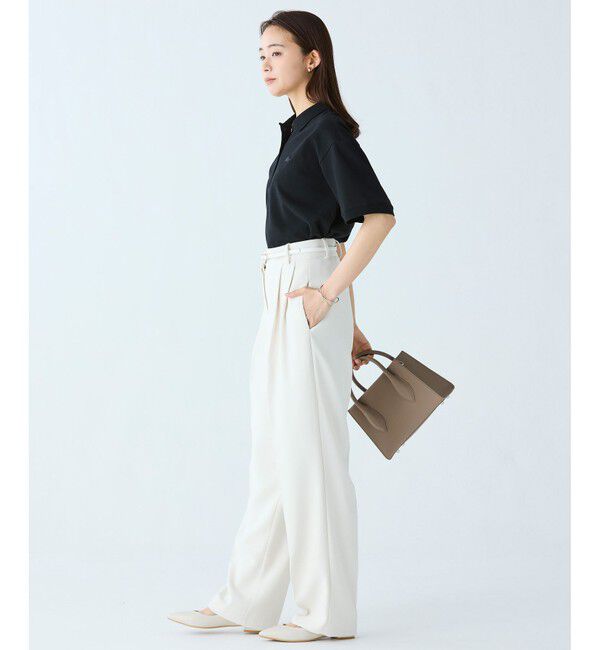 LACOSTE「ヘビーウェイト鹿の子 ワイド クロップド丈 半袖ポロシャツ」|ポロシャツ|