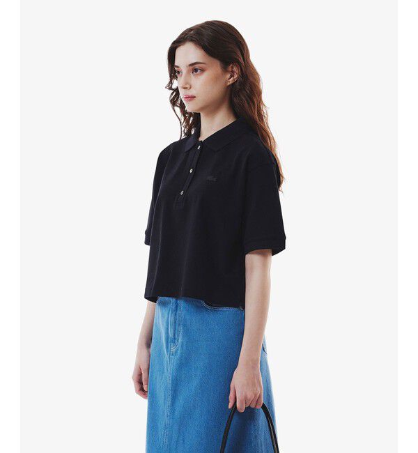 LACOSTE「ヘビーウェイト鹿の子 ワイド クロップド丈 半袖ポロシャツ」|ポロシャツ|