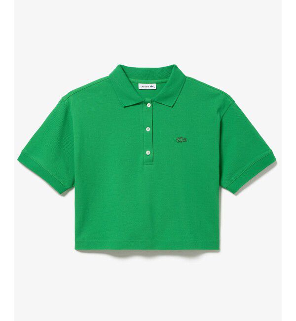 LACOSTE「ヘビーウェイト鹿の子 ワイド クロップド丈 半袖ポロシャツ」|ポロシャツ|