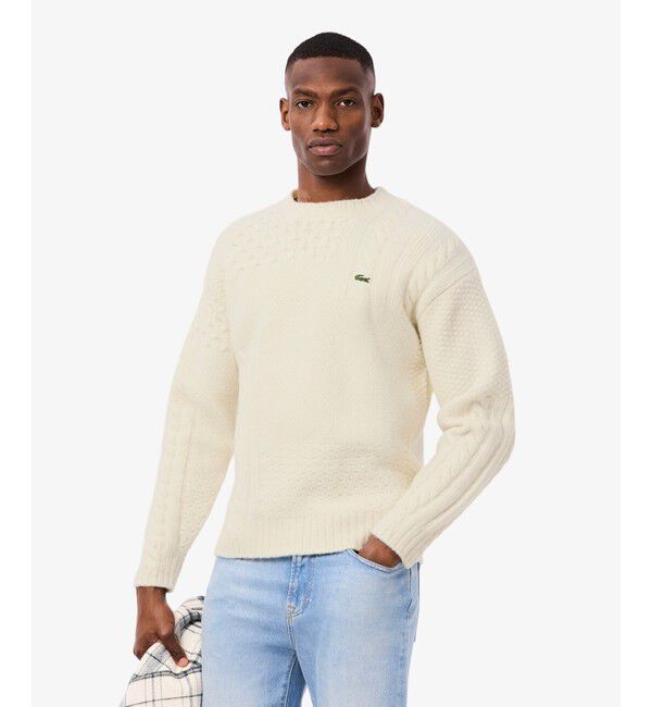 LACOSTE「ミックスニッティング ウールニットセーター」|ニット・セーター|オフホワイト