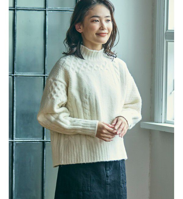 LACOSTE「パッチワークエフェクト ウールニットハイネックセーター」|ニット・セーター|