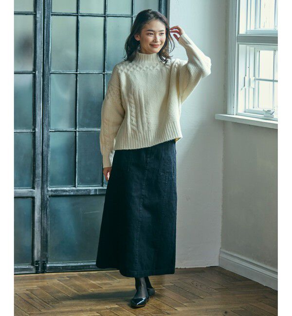 LACOSTE「パッチワークエフェクト ウールニットハイネックセーター」|ニット・セーター|