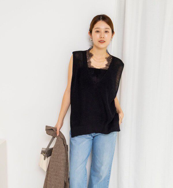 NOLLEY'S「《手洗い可能》Ｖネックレースジレ」|ベスト・ジレ|