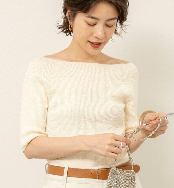 MAQWEL「《手洗い可能》ブークレ5分袖ニット」|ニット・セーター|
