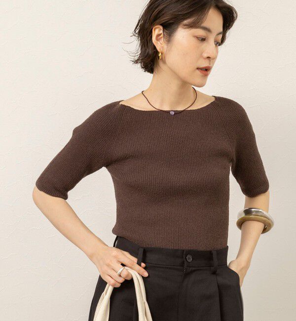 MAQWEL「《手洗い可能》ブークレ5分袖ニット」|ニット・セーター|