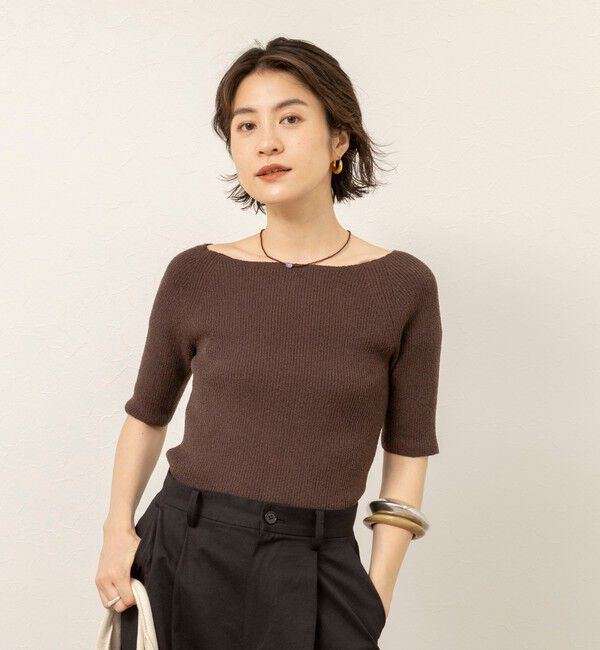 MAQWEL「《手洗い可能》ブークレ5分袖ニット」|ニット・セーター|