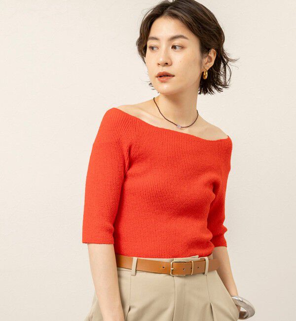 MAQWEL「《手洗い可能》ブークレ5分袖ニット」|ニット・セーター|レッド