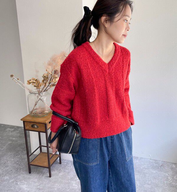 fredy emue「ブークレニットVネックプルオーバー」|ニット・セーター|レッド