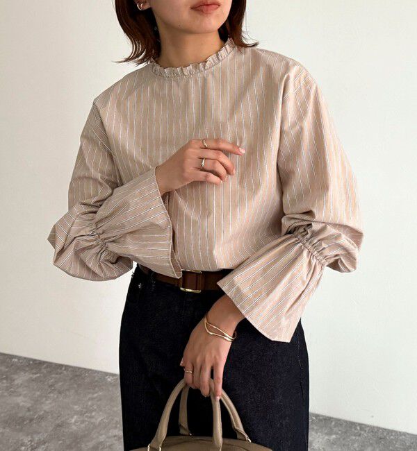 fredy emue「袖フレアストライプシャツ」|シャツ・ブラウス|ベージュ系その他