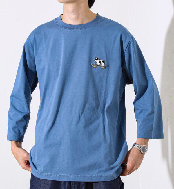 GLOSTER「【GLOSTER/グロスター】デジブル 七分袖Tシャツ ドット刺繍」|Tシャツ・カットソー|