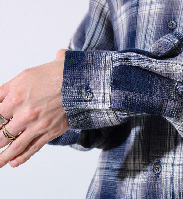 GLOSTER「【残暑にも快適なさらっとシャツ】ワッフルチェック ロングスリーブシャツ オンブレチェック」|シャツ・ブラウス|