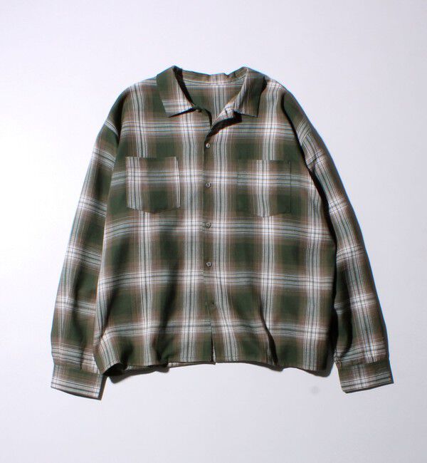 GLOSTER「【残暑にも快適なさらっとシャツ】ワッフルチェック ロングスリーブシャツ オンブレチェック」|シャツ・ブラウス|カーキ