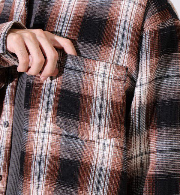 GLOSTER「【残暑にも快適なさらっとシャツ】ワッフルチェック ロングスリーブシャツ オンブレチェック」|シャツ・ブラウス|