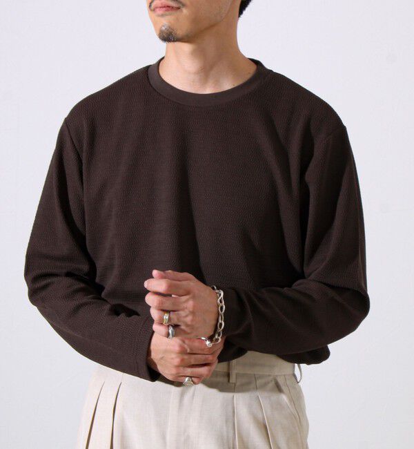 GLOSTER「【シリーズ累計人気】【ジャケットのインナーにおすすめ】ふくれジャガードロンT」|Tシャツ・カットソー|