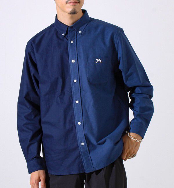 GLOSTER「【定番&times;遊び心】フレブル刺繍BDシャツ 無地/クレイジーパターン」|シャツ・ブラウス|ネイビー&times;ブルー