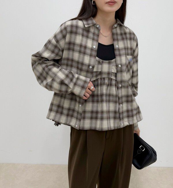 fredy emue「オンブレーチェックシャツブルゾン」|シャツ・ブラウス|ブラウン系その他