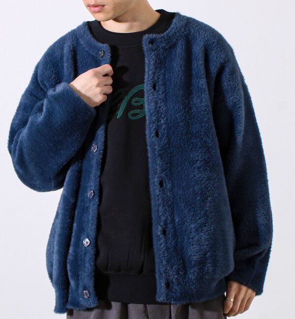 GLOSTER「モヘヤライク シャギークルーネックカーディガン」|カーディガン|グレイッシュブルー