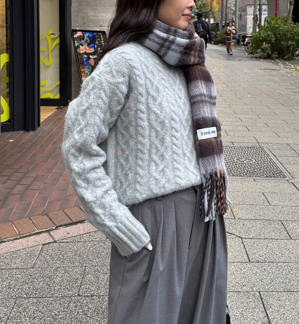 fredy emue「ふわふわ柄編みニットプルオーバー」|ニット・セーター|グレー