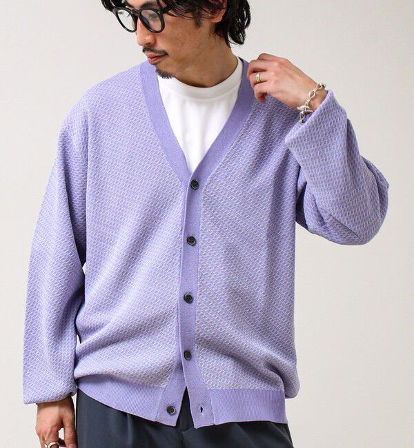 GLOSTER「【シャリ感で軽やか】バーズアイVネック crunchyカーデ」|カーディガン|