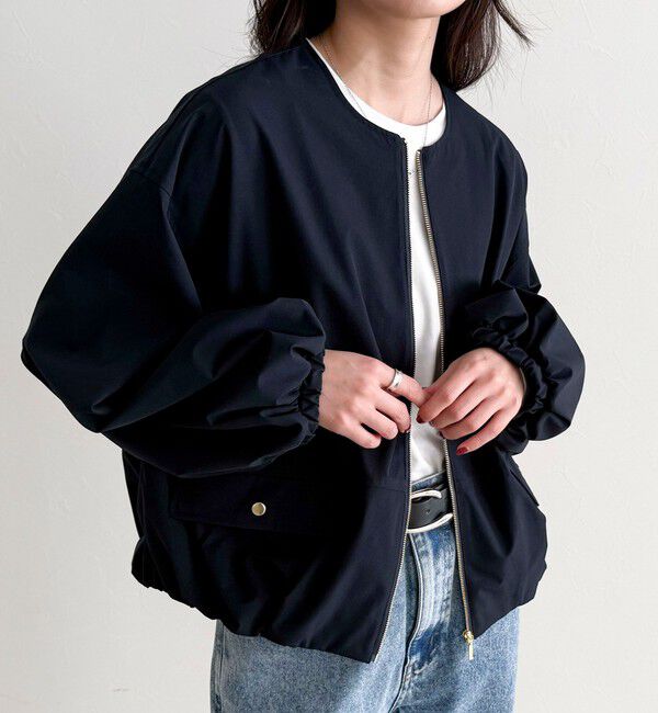 fredy emue「2WAYノーカラー撥水サーブルクロスブルゾン」|ブルゾン・スタジャン|ネイビー