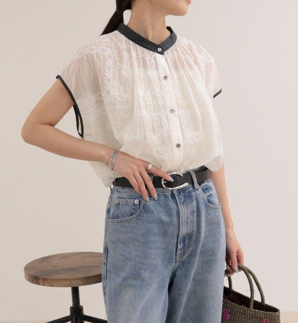 fredy emue「刺しゅうレースフレンチスリーブブラウス」|シャツ・ブラウス|