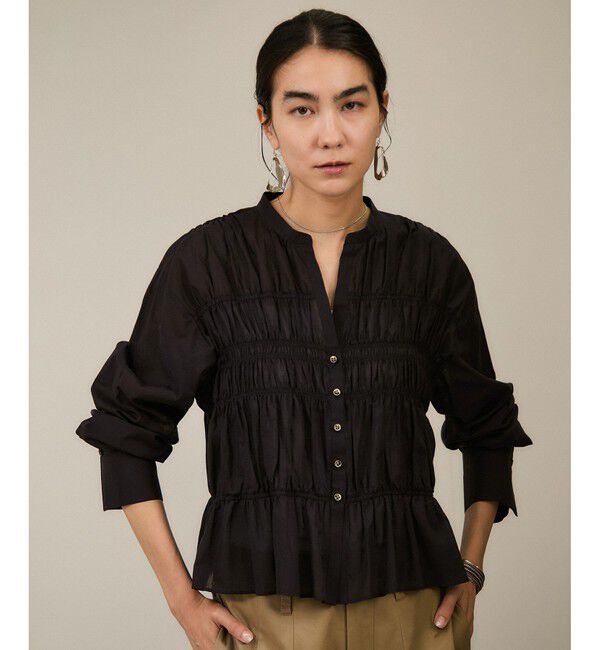 SALON adam et rope'「Shuttlenotesワッシャーローンシャーリングブラウス［洗える］」|シャツ・ブラウス|ブラック(01)