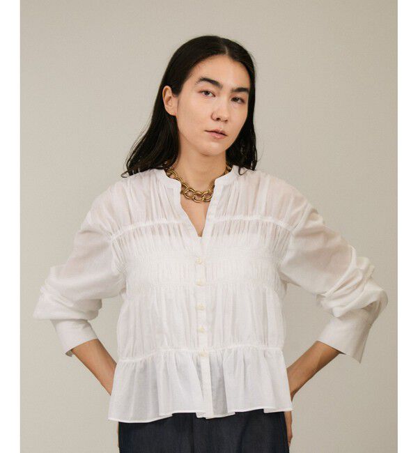 SALON adam et rope'「Shuttlenotesワッシャーローンシャーリングブラウス［洗える］」|シャツ・ブラウス|