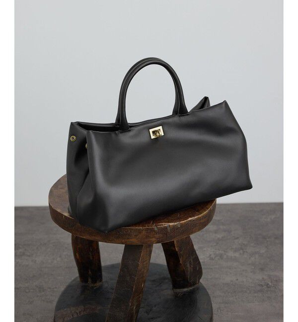 SALON adam et rope'「【WEB限定】【W S（ドゥーブル）】ソフトレザーメタルロックボストン」|ハンドバッグ|ブラック(01)