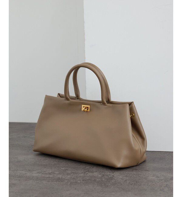 SALON adam et rope'「【WEB限定】【W S（ドゥーブル）】ソフトレザーメタルロックボストン」|ハンドバッグ|ベージュ系(28)