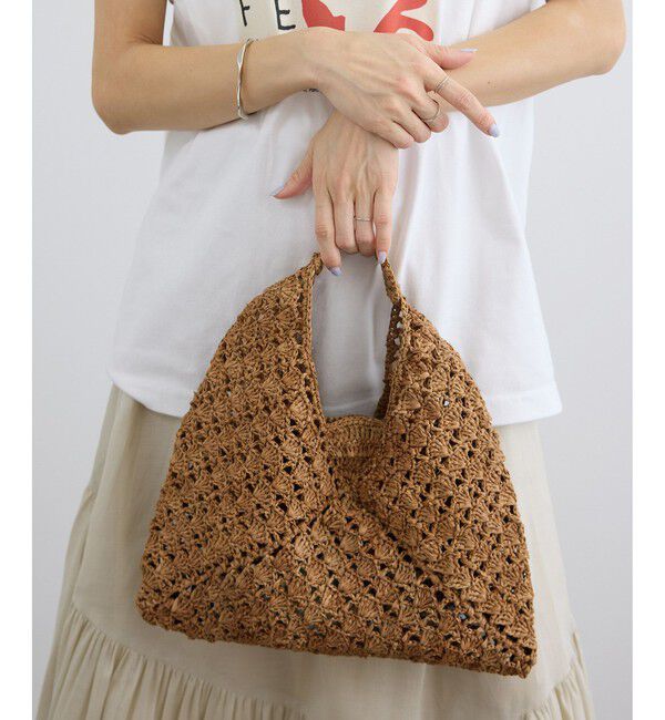 SALON adam et rope'「【African Square（アフリカンスクエアー）】ラフィアバッグ平底パッチワーク扇」|ハンドバッグ|