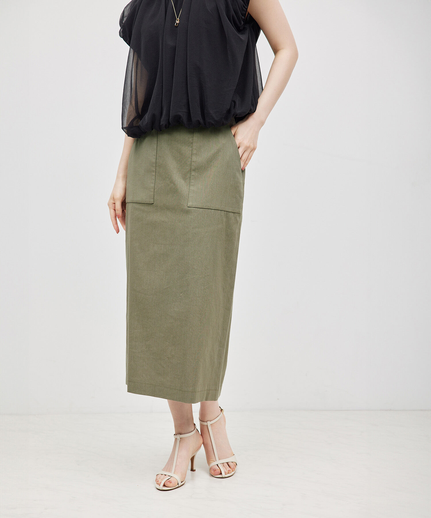 ROPE「リネンストレッチポケット付きタイトスカート/24SS【一部WEB限定】【雑誌掲載】【メディア掲載】」|スカート|