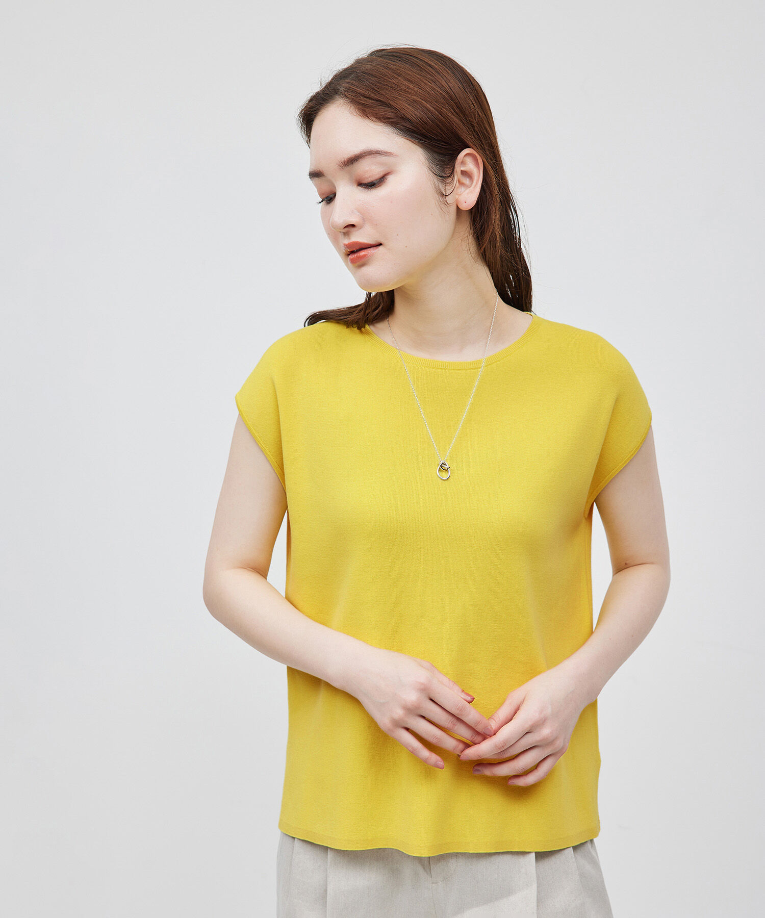 ROPE「【洗える】【接触冷感】ICE COTTONアームレットニットトップス【雑誌/メディア掲載】」|ニット・セーター|