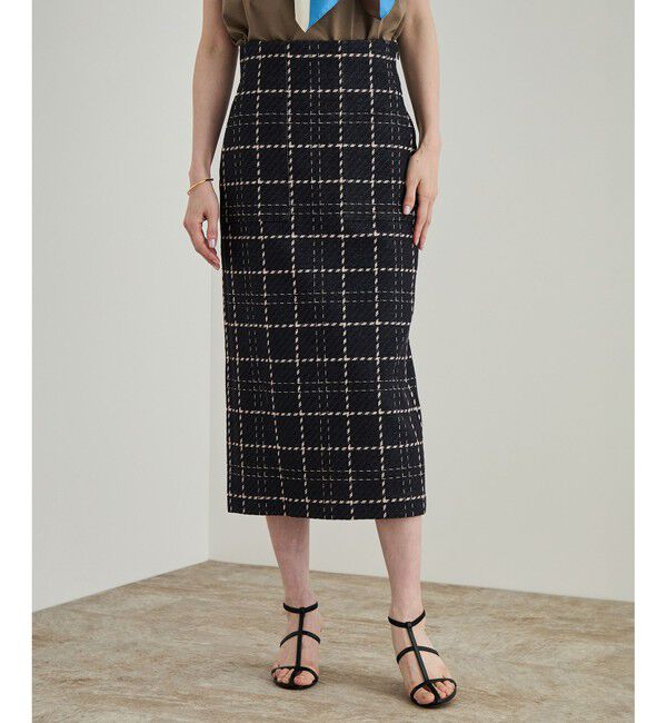 ROPE「【洗える】ツイードチェック ポケット付きタイトスカート」|スカート|