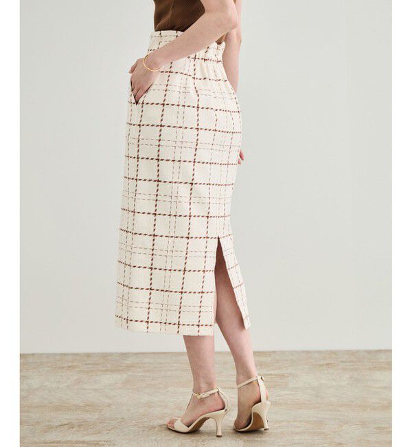 ROPE「【洗える】ツイードチェック ポケット付きタイトスカート」|スカート|ベージュ(27)